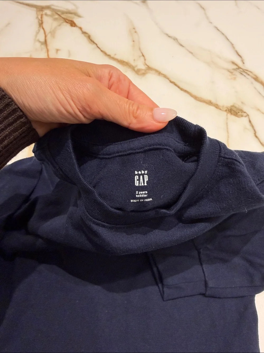 GAP Navy Long-Sleeve Tee with Small Brown Bear Embroidery 2T
